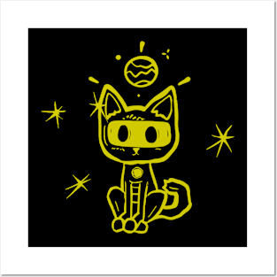 Space Kitty Yellow Posters and Art